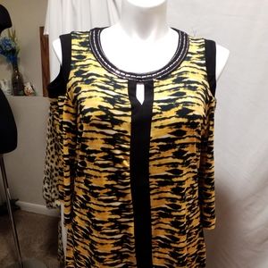 Yellow zebra print open shoulder top
